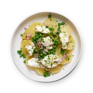 Salade pomme de terre, faisselle & petits pois